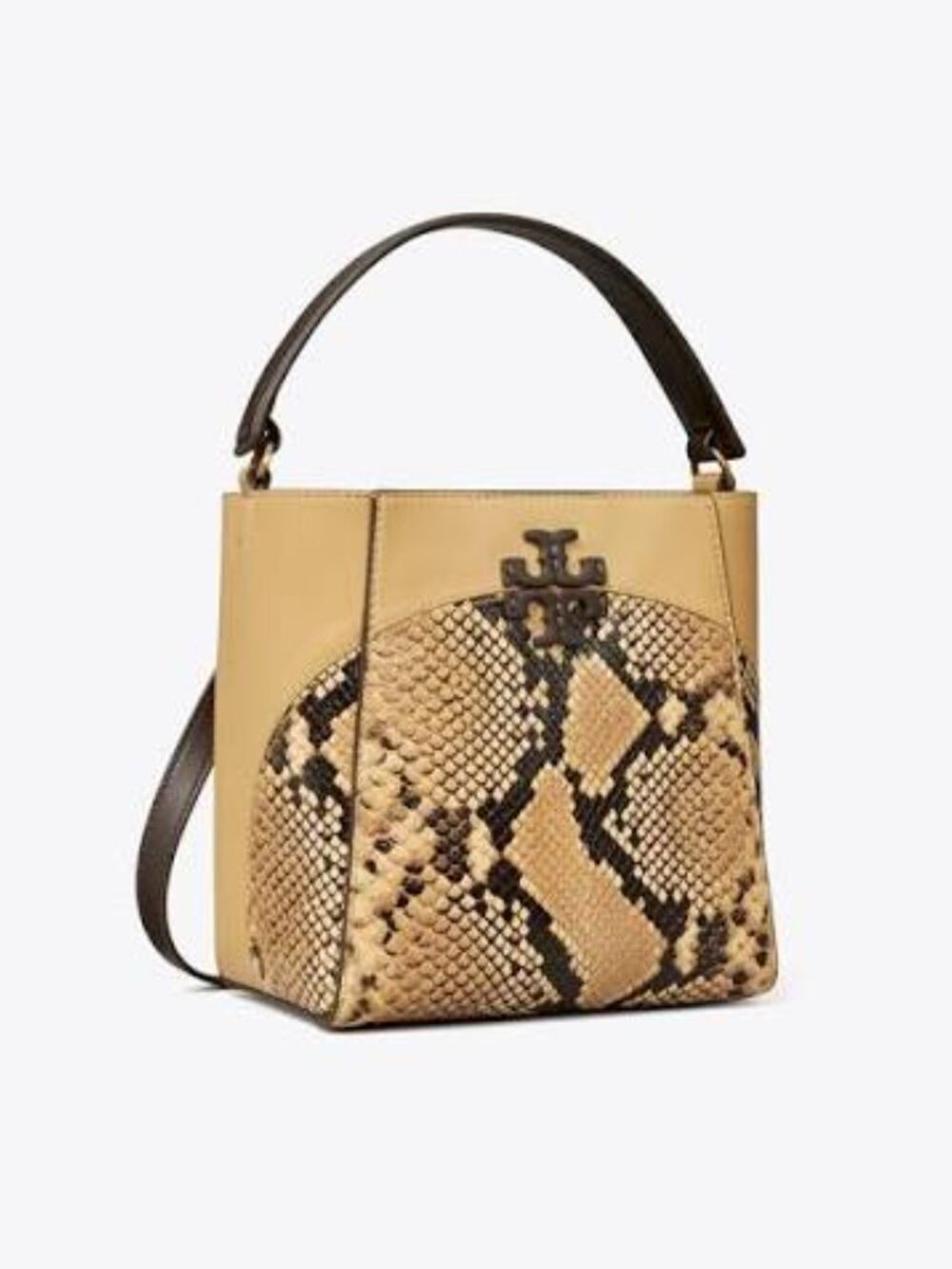Tory Burch $398 McGraw Snake Embossed Small Bucket Bag Sand Drift NWT!
